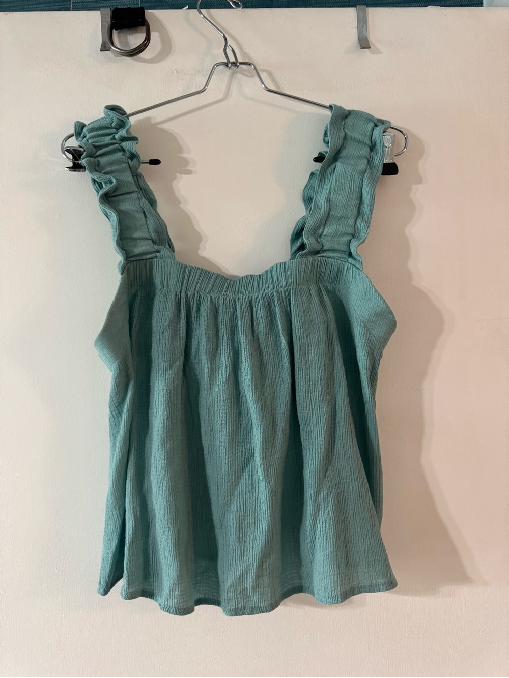 Ruffled Strap Tank Top in Teal Green